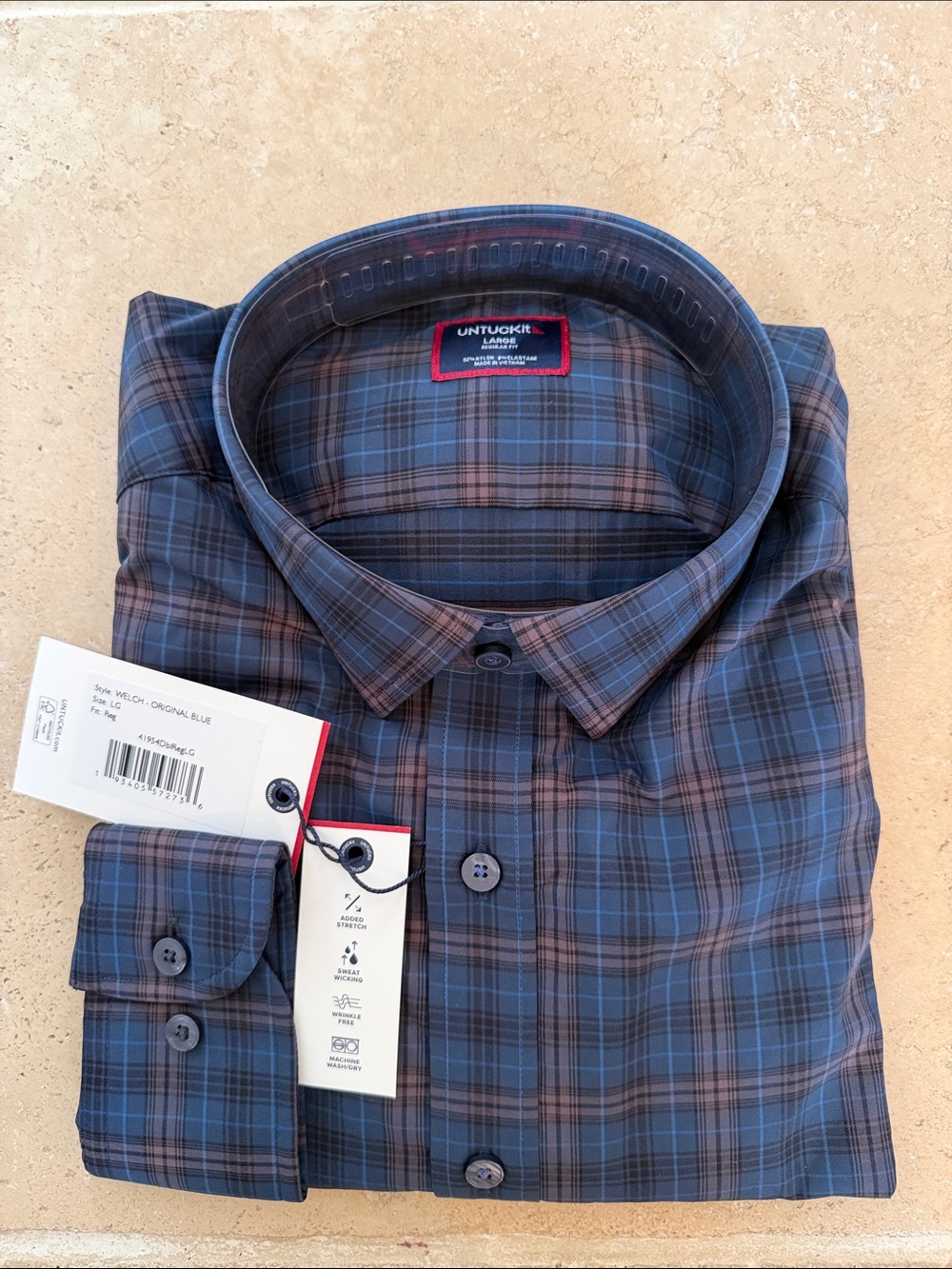 UNTUCKit Men's Blue and Brown Plaid Button-Down Shirt